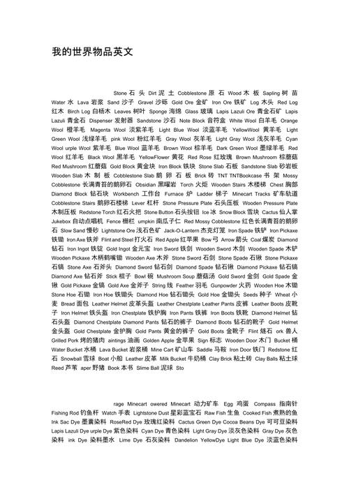 我的世界所有物品的英文(不要ID)